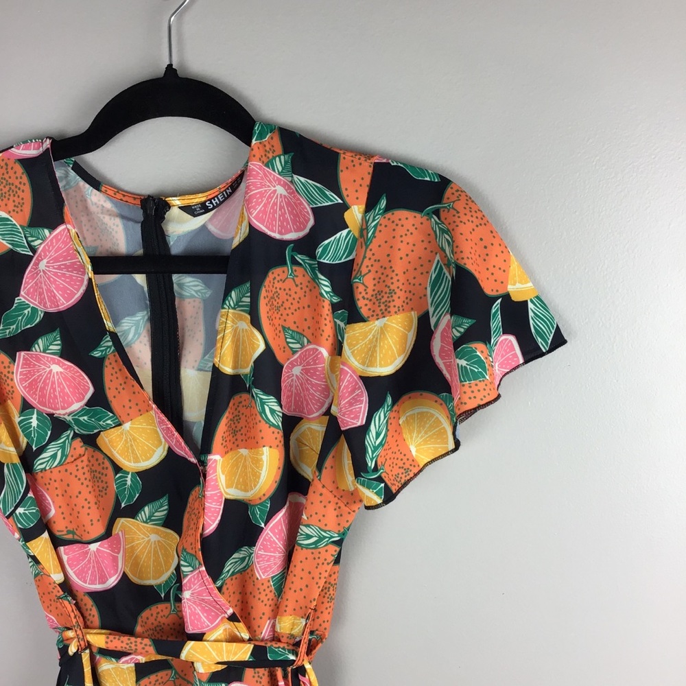 Shein Fruit Print Belted Flare Dress - Picture 4 of 8